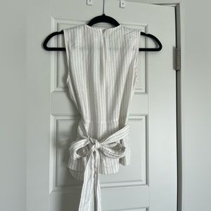 VINCE pencil striped linens belted sleeveless top